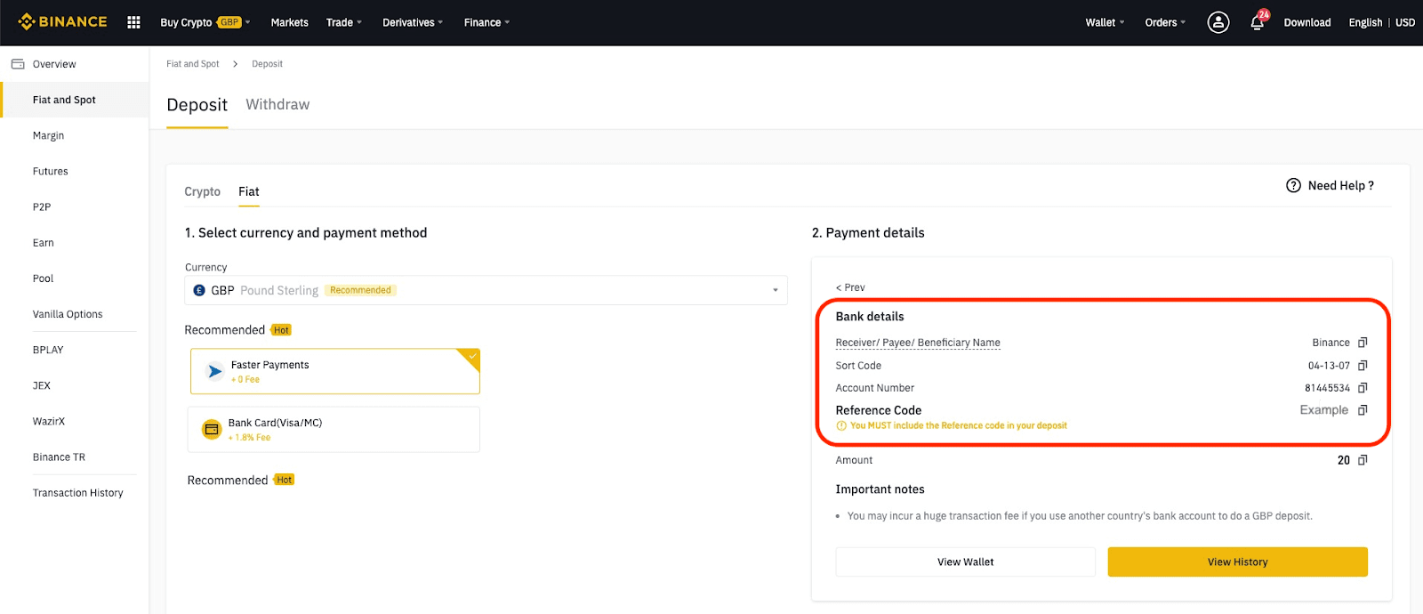 Deposit Bank Transfer with UK Bank on Binance Deposit Bank Transfer with UK Bank on Binance