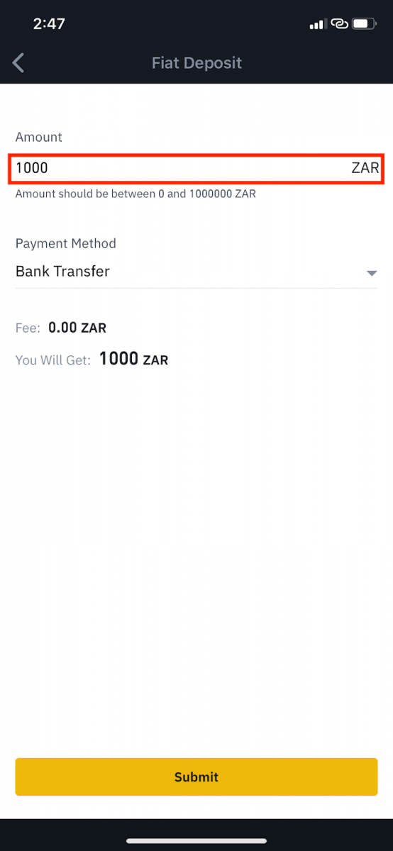 Deposit South African Rand (ZAR) on Binance via Web and Mobile App