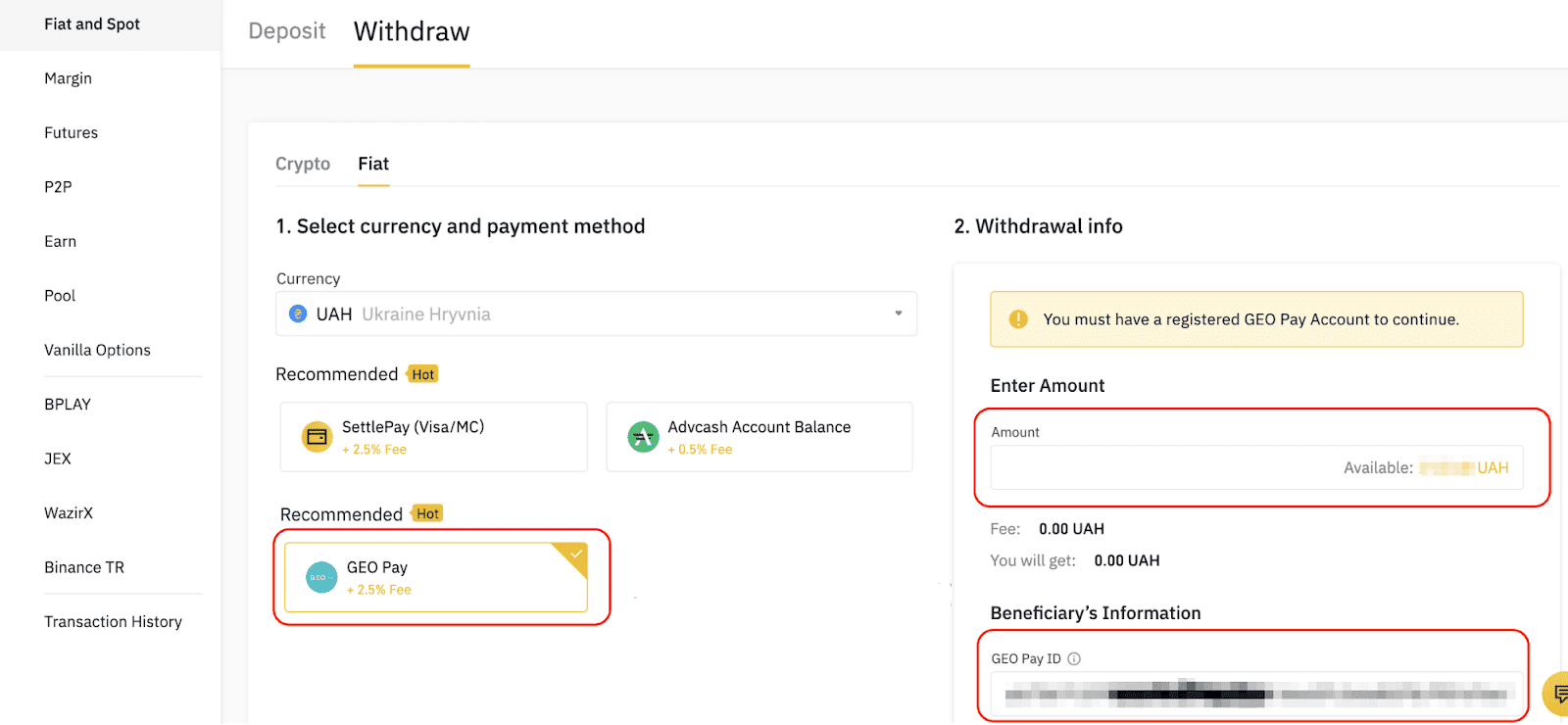 How to Withdraw UAH from Binance to GEO Pay Wallet How to Withdraw UAH from Binance to GEO Pay Wallet